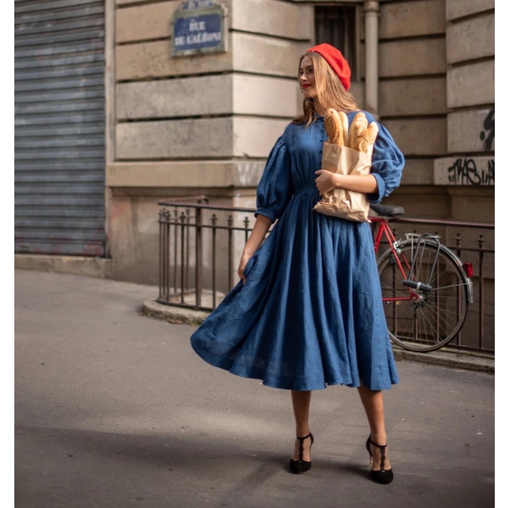 Little Women Atelier Meg Oversized Dress with 3/4 Sleeves Denim Blue - Size XS-L
